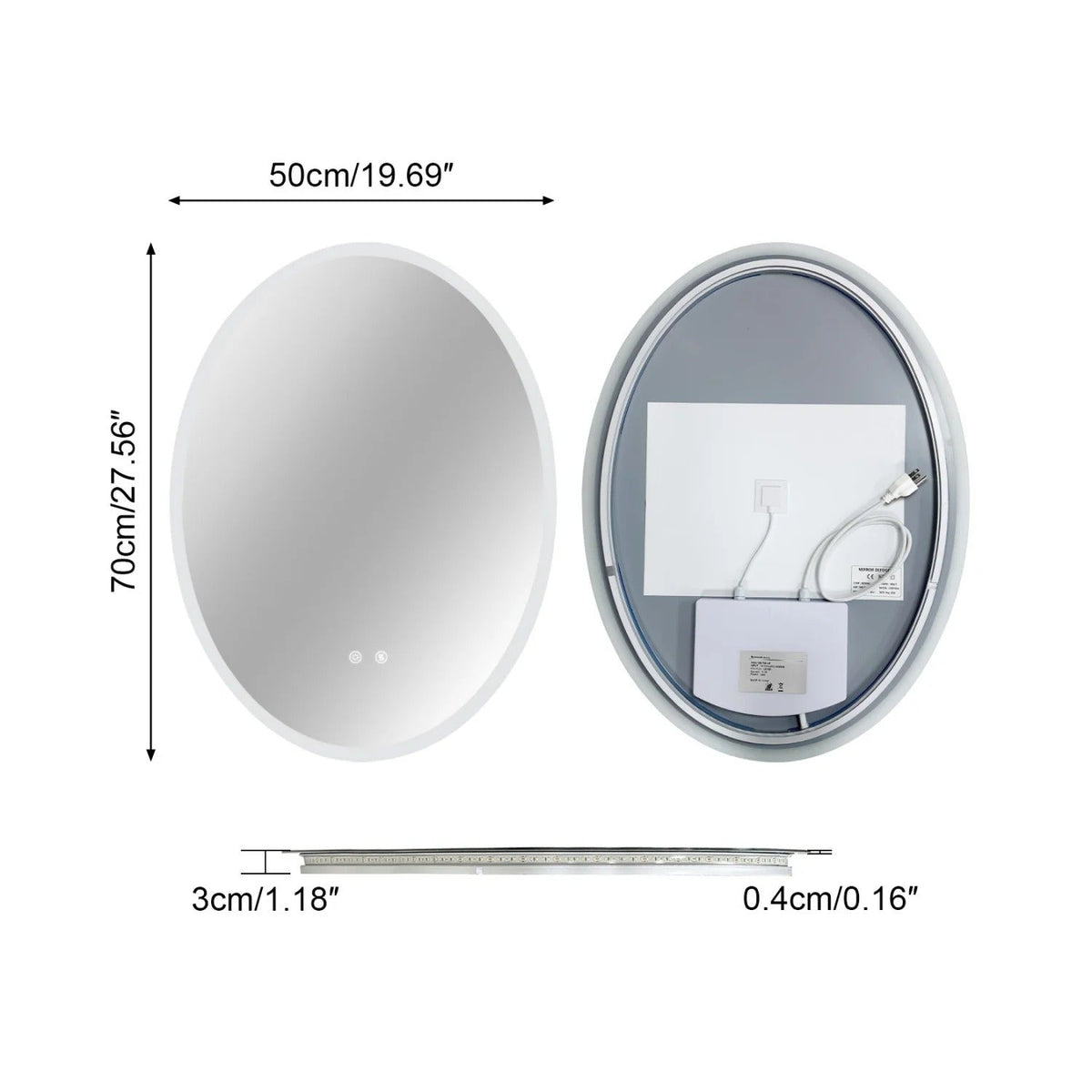 Oval LED Backlit Bathroom Mirror with Anti-Fog, Dimming & Memory