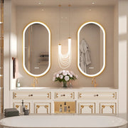 Oval Gold LED Bathroom Mirror with Front Light & Anti-Fog