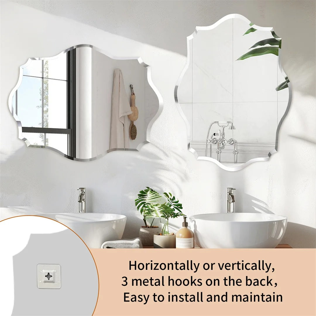 Minimalist Asymmetrical Frameless Bathroom Mirror – Beveled Edge Vanity Mirror for Bathroom, Hallway & Entryway