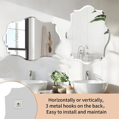 Minimalist Asymmetrical Frameless Bathroom Mirror – Beveled Edge Vanity Mirror for Bathroom, Hallway & Entryway