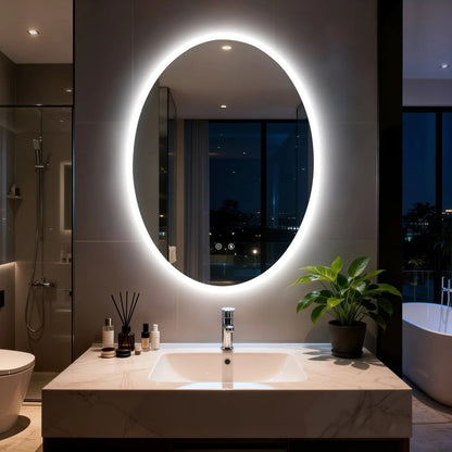 Oval LED Backlit Bathroom Mirror with Anti-Fog, Dimming & Memory
