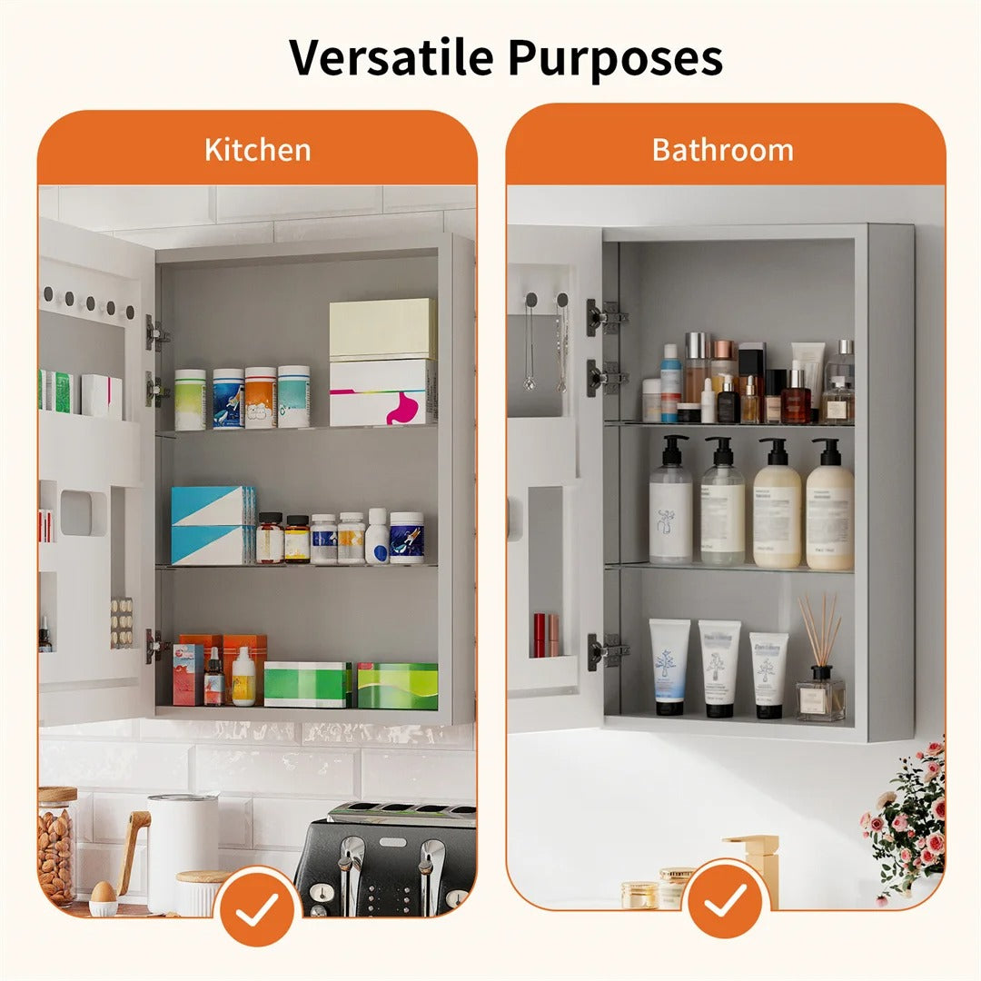 Bathroom Mirror Cabinet 500x700mm Single Door Open Vanity Storage Organizer, Silent Hinges