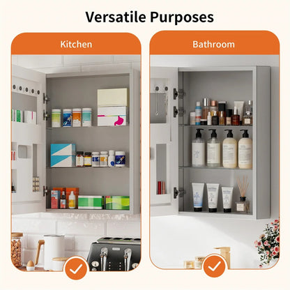 Bathroom Mirror Cabinet 500x700mm Single Door Open Vanity Storage Organizer, Silent Hinges