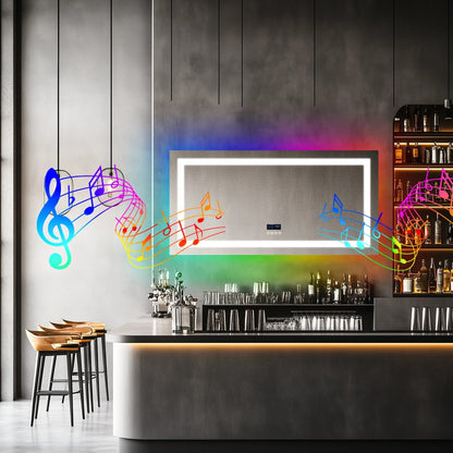 Rectangle Multiple Size Glitzy RGB，Large Smart LED mirror With Bluetooth Speakers，Double Light LED Bathroom Mirror ，Anti-Fog