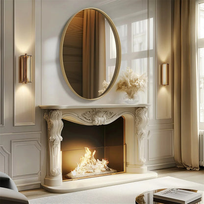 Brushed Gold Oval Bathroom Mirror with Metal Frame – Modern Decorative Vanity Mirror for Entryway & Living Room