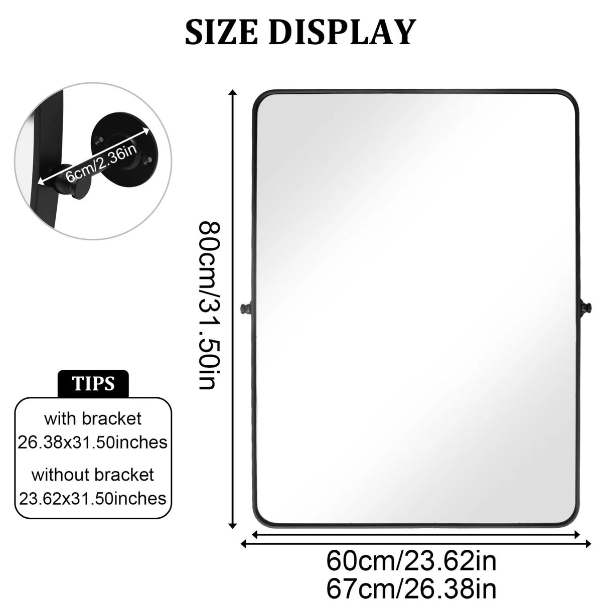 Black Rectangular Pivot Bathroom Mirror with Adjustable Tilt – 2 Sizes