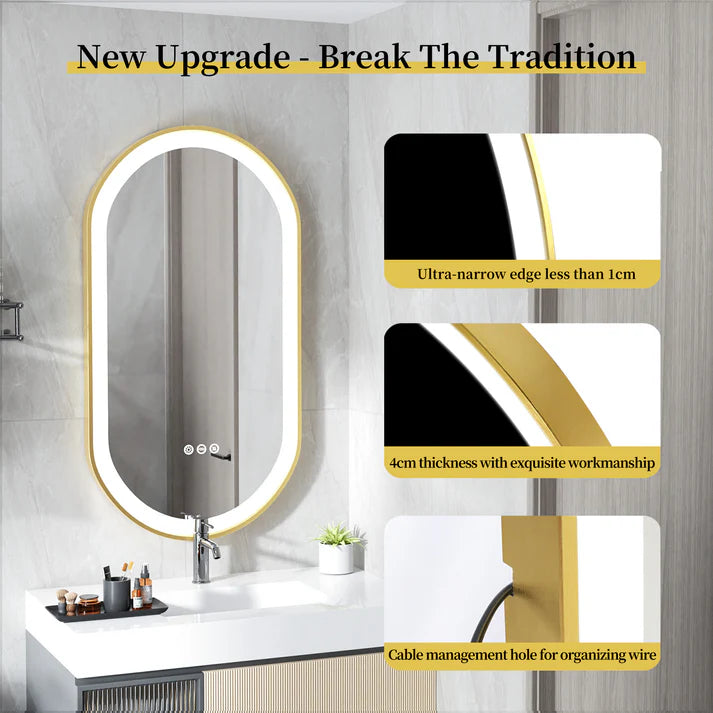 Smart Bathroom Mirror: LED Arched Oval with Anti-Fog