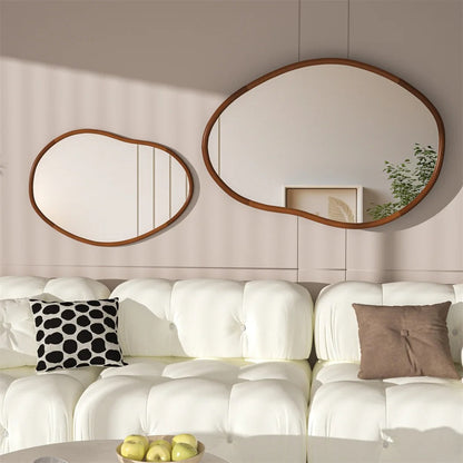 Large Irregular Bathroom Mirror – Decorative Accent Vanity Mirror with Solid Wood Frame for Living Room, Bedroom, Hallway & Dining Room