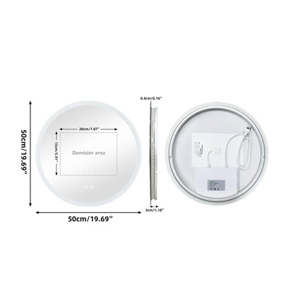 Backlit Round LED Bathroom Mirror, Dimmable Anti-Fog Waterproof Vanity Mirror