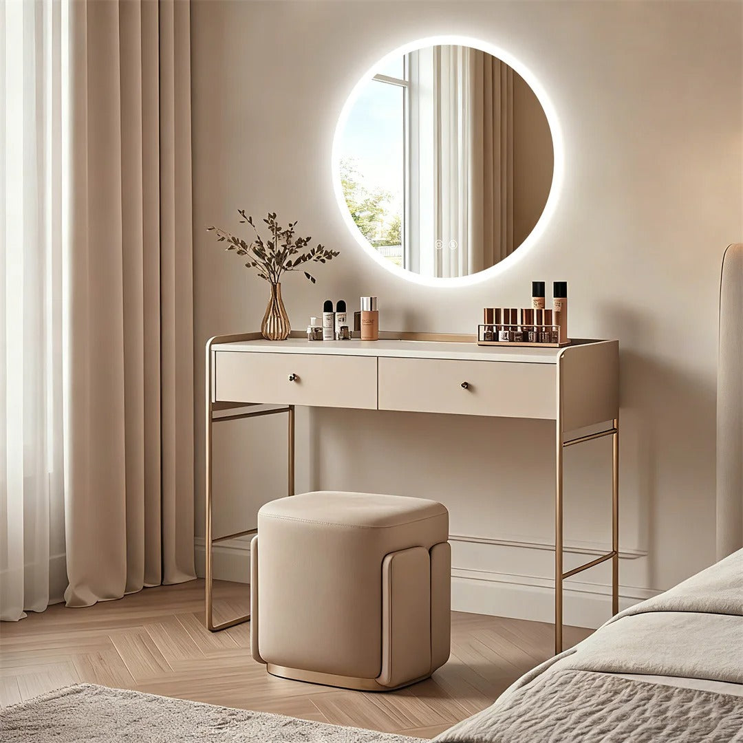 Backlit Round LED Bathroom Mirror, Dimmable Anti-Fog Waterproof Vanity Mirror