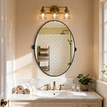 Black Oval Pivot Bathroom Mirror with Adjustable Tilt – 50 × 70 cm