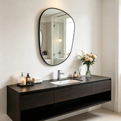 Black Asymmetrical Wall Mirror with Tempered Glass – 54.5 × 85.5 cm