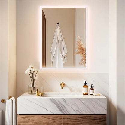 Backlit Rectangle Vanity Mirror with Touch Sensor & Anti-Fog Function, Wall-Mounted LED Bathroom Mirror