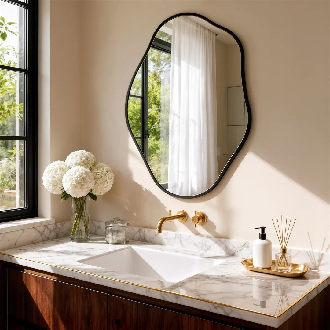 Irregular Wall Mirror with Black Aluminium Frame – 3 Sizes