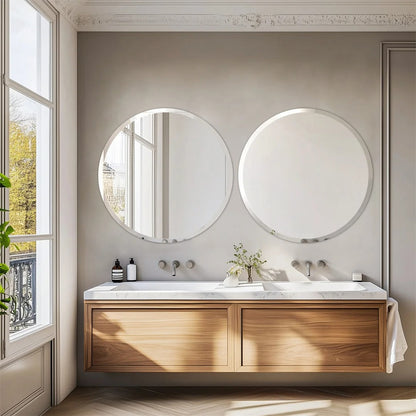 Frameless Round Bathroom Vanity Mirror – Circle Wall Decor Mirror with Polished Beveled Edge for Living Room