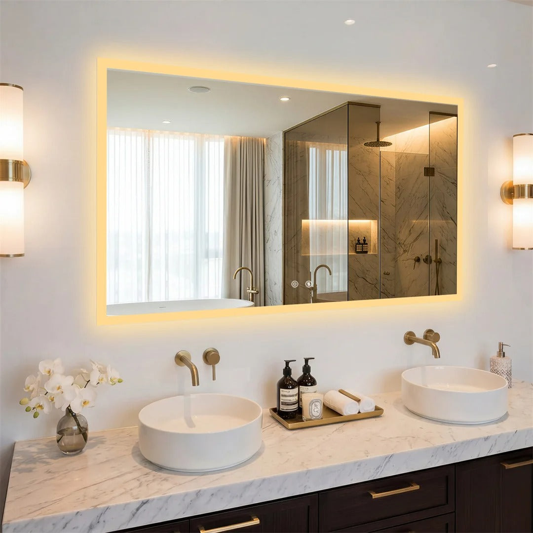 Large Backlit Rectangle Bathroom Mirror with Touch Sensor & Anti-Fog Function
