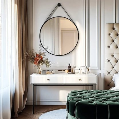 Round Black & Golden Wall Mirror – Decorative Vanity Mirror for Bathroom, Living Room and Bedroom Dressing Table