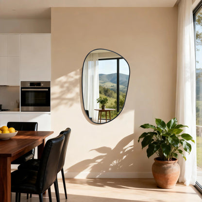 Black Asymmetrical Wall Mirror with Tempered Glass – 54.5 × 85.5 cm