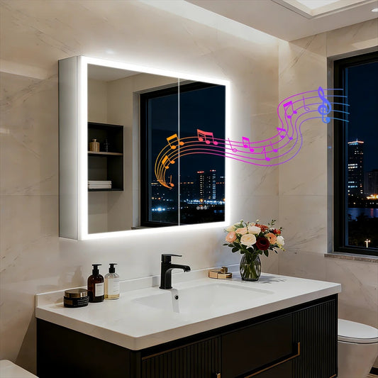 2026 New Luxury LED Bathroom Mirror Cabinet with Bluetooth Dual Speakers