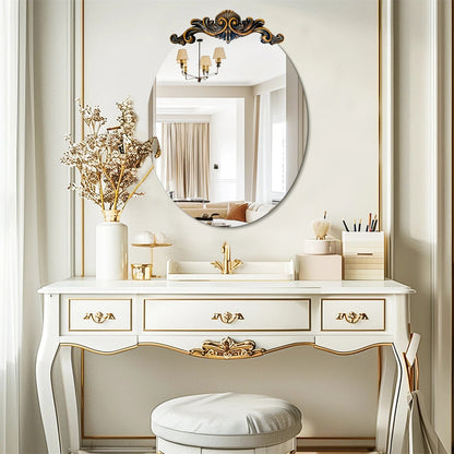 Oval Vintage Baroque Bathroom Mirror – 3D Embossed Antique Frame Glass Mirror for Entryway, Fireplace & Living Room