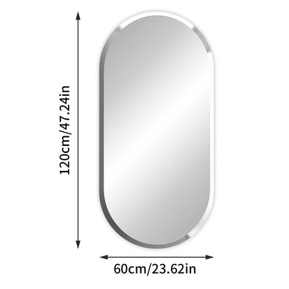 Frameless Long Oval Bathroom Vanity Mirror – Silver Glass Wall Mirror with Beveled Edge for Bathroom & Entryway