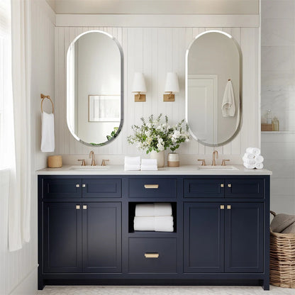 Frameless Long Oval Bathroom Vanity Mirror – Silver Glass Wall Mirror with Beveled Edge for Bathroom & Entryway