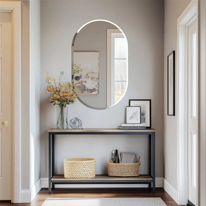Frameless Long Oval Bathroom Vanity Mirror – Silver Glass Wall Mirror with Beveled Edge for Bathroom & Entryway