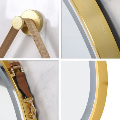 Detachable Rope Golden Frame Round Front Light LED Bathroom Illumination Mirror, Wall Mounted, Anti-Fog