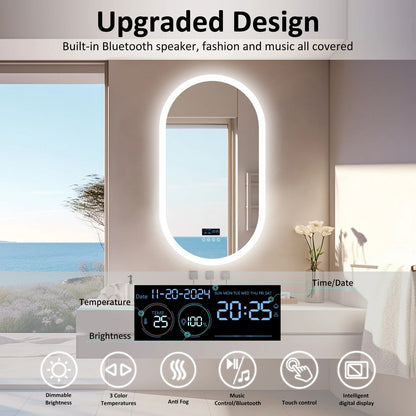 Oval Smart LED Bathroom Mirror with Bluetooth Speaker – Touch Sensor & Anti-Fog Design