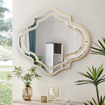Large Gold Bathroom Mirror with Glass Frame – Modern Accent Mirror with Golden Rim for Living Room & Hallway Decor