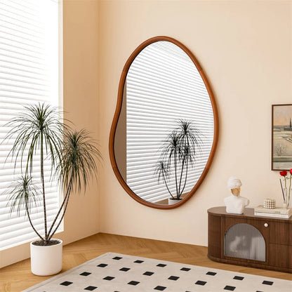 Large Irregular Bathroom Mirror – Decorative Accent Vanity Mirror with Solid Wood Frame for Living Room, Bedroom, Hallway & Dining Room