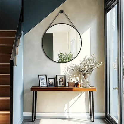 Round Black & Golden Wall Mirror – Decorative Vanity Mirror for Bathroom, Living Room and Bedroom Dressing Table