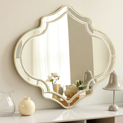 Large Gold Bathroom Mirror with Glass Frame – Modern Accent Mirror with Golden Rim for Living Room & Hallway Decor