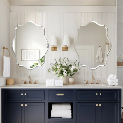 Scalloped Frameless Bathroom Mirror – Polished Silver Beveled Edge Mirror for Bathroom, Bedroom, Vanity & Living Room