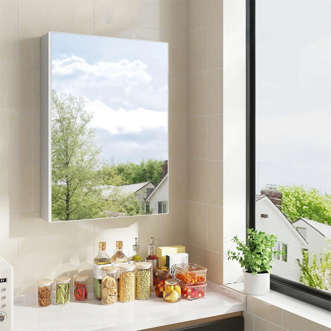 Bathroom Mirror Cabinet 500x700mm Single Door Open Vanity Storage Organizer, Silent Hinges