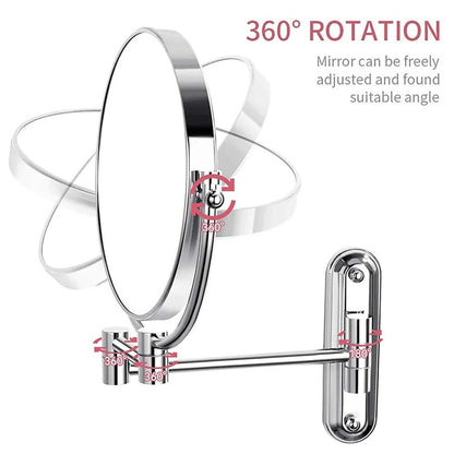 Round Wall-Mounted Magnifying Mirror with Extendable Arm – 5X or 10X