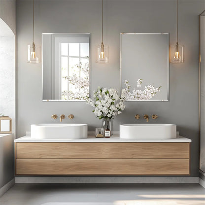 Frameless Rectangle Bathroom Mirror – Beveled Silver Edge Vanity Mirror for Bathroom, Bedroom, Living Room & Dining Room