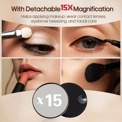 Round Vanity Makeup Mirror with Lights – 3 Color Modes, Detachable 15x Magnification Hollywood Mirror for Bedroom & Dressing Room