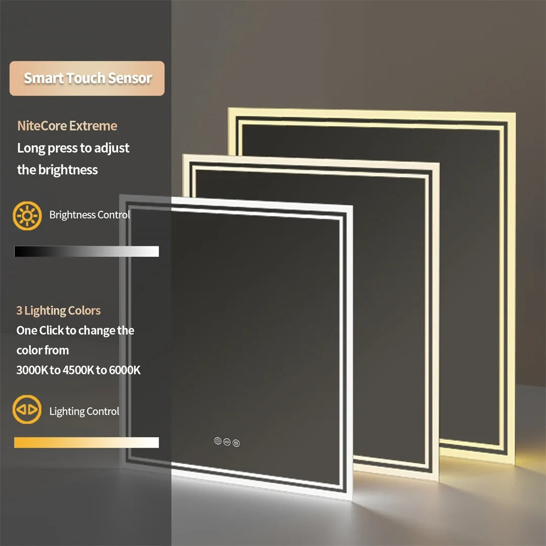 Luminous Square LED Bathroom Mirror - Backlit, Dimmable, Anti-Fog