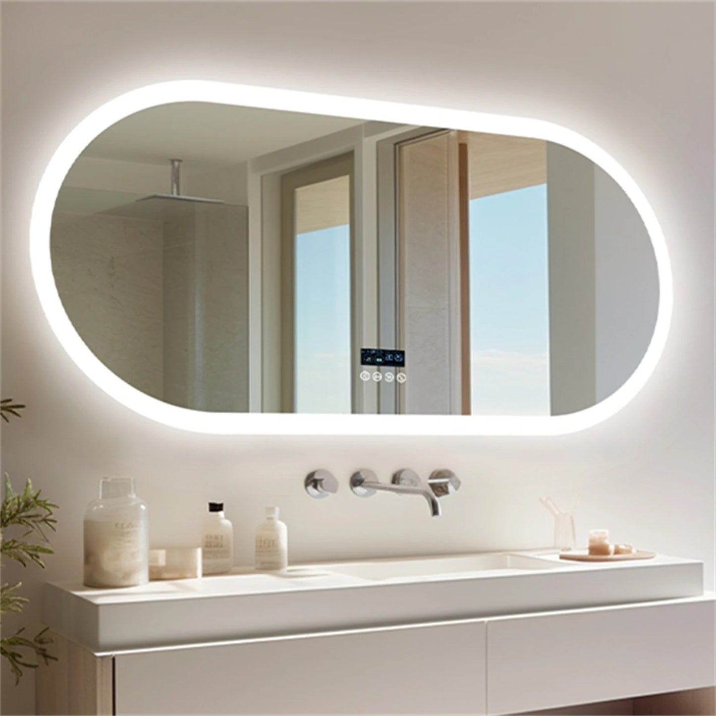 Oval Smart LED Bathroom Mirror with Bluetooth Speaker – Touch Sensor & Anti-Fog Design