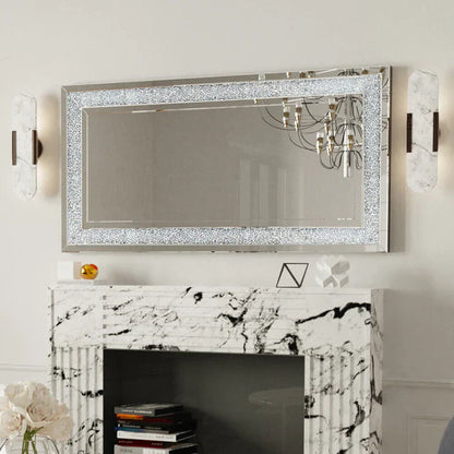 Luxury Silver Crystal Rectangle Vanity Mirror – Large Frameless Wall Dressing Mirror with Rhinestone Detailing