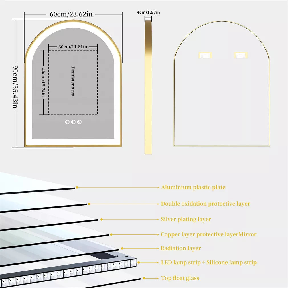 Arched LED Bathroom Mirror | Smart Anti-Fog Illumination