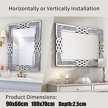 Rectangle Crystal Crushed Diamond Large Bathroom Mirror, 3 size available.