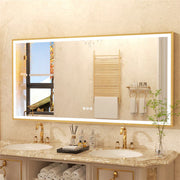 Rectangular Gold LED Bathroom Mirror with Front Light & Anti-Fog