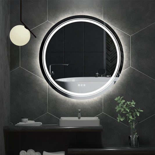 Extra Large 36" Round Double Light LED Smart Bathroom Illumination Mirror, Wall Mounted, Anti-Fog
