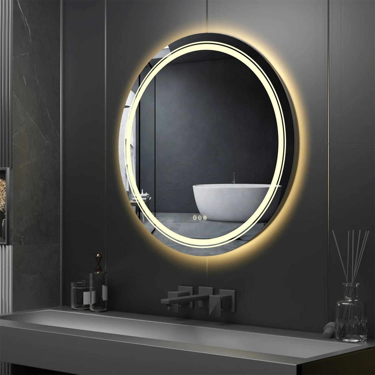 Double Light Extra Large 90cm Round Bathroom LED Vanity Mirror, Anti-Fog Dimmable Lights