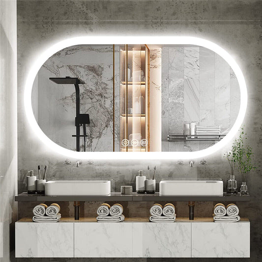 Extra large Backlit Light Oval Arched Large LED Makeup Bathroom Mirror, Anti-Fog, 3-Color Smart Mirrors