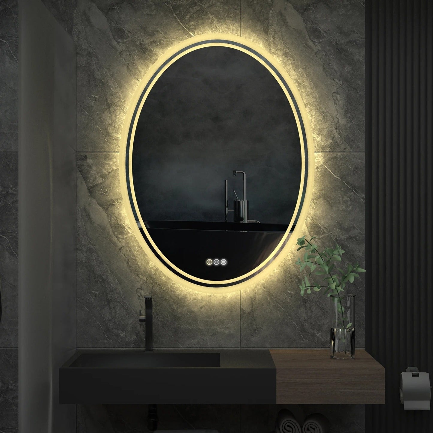 Backlit Light Oval LED Makeup Bathroom Mirror or Wall Mounted, Vanity Mirror  Frameless ,Anti-Fog
