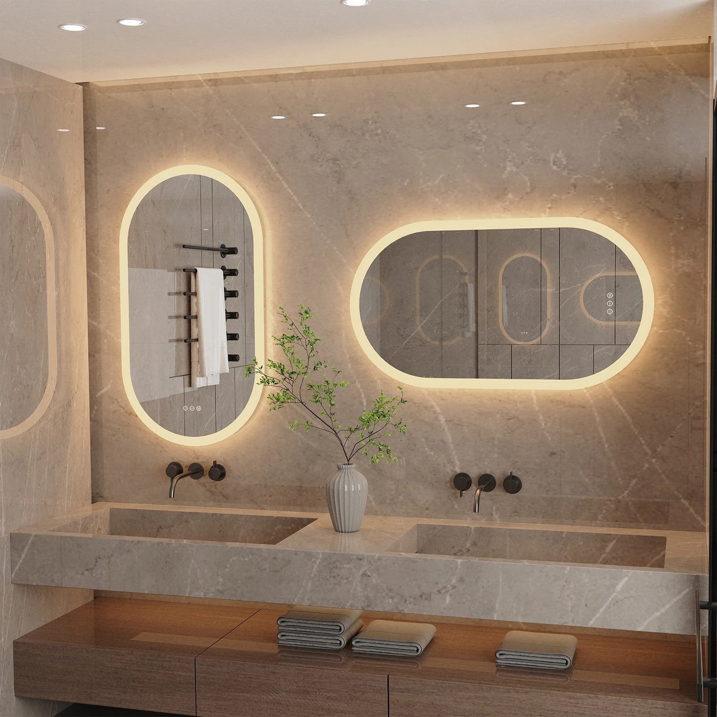 Extra large Backlit Light Oval Arched Large LED Makeup Bathroom Mirror, Anti-Fog, 3-Color Smart Mirrors