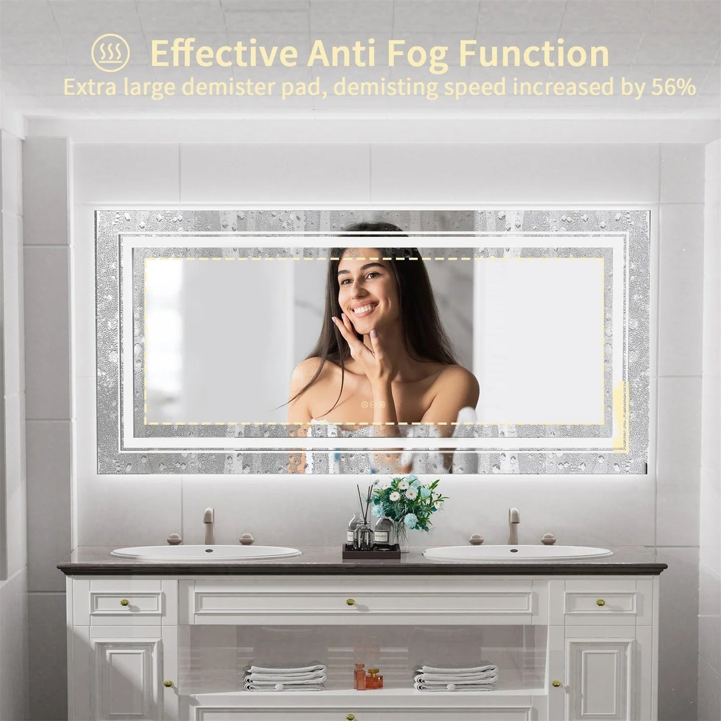 Extra Large rectangle LED Double Light Bathroom Mirror Dual Lights Anti-Fog Memory 3 Colors Dimmable